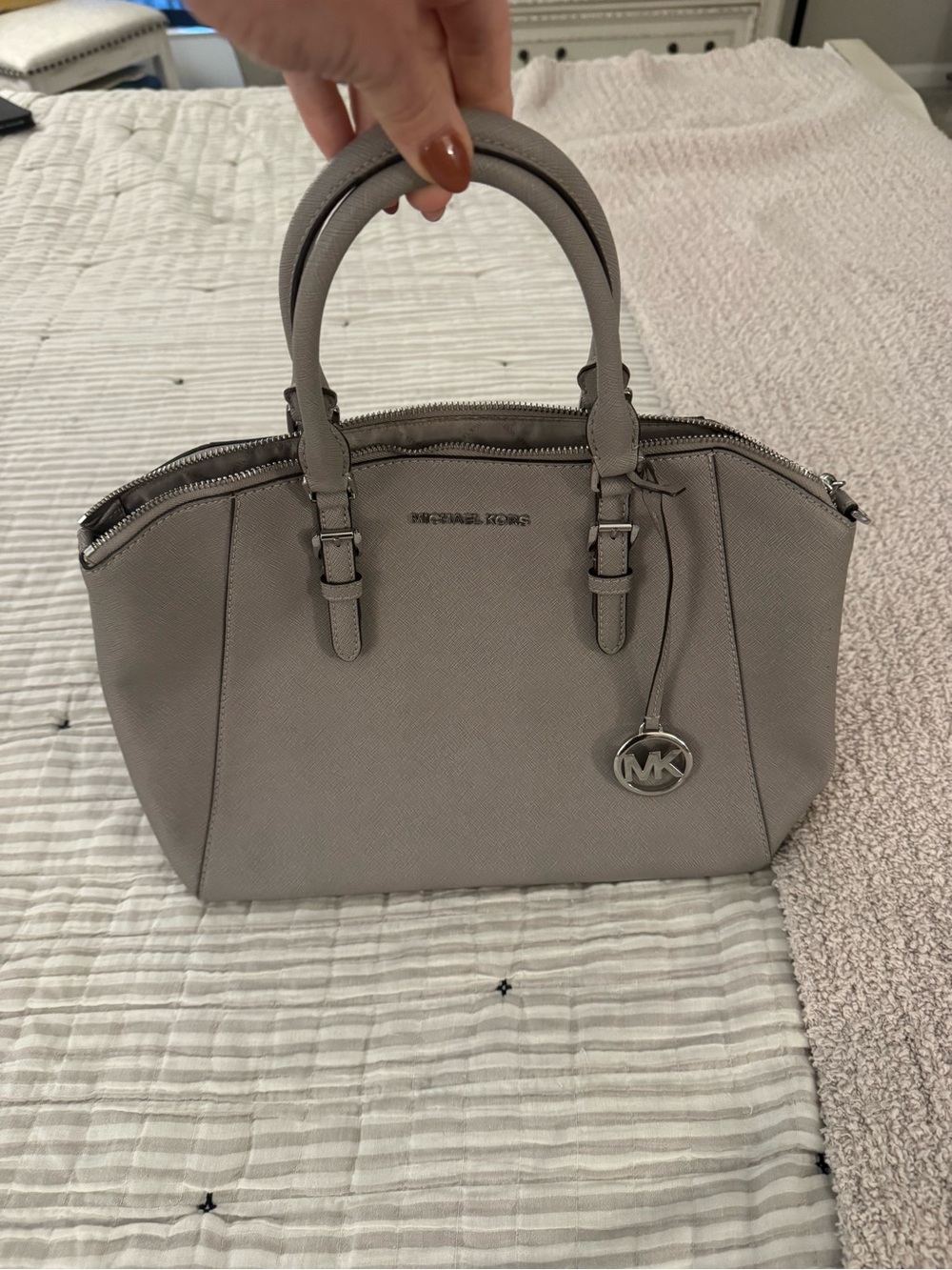 Michael Kors Taupe Saffiano Leather Dome Satchel